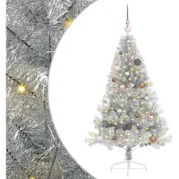 vidaXL Árbol de Navidad artificial con luces LED integradas, color plateado, 150 cm, material: PET