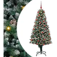 vidaXL Árbol de Navidad artificial con 300 luces LED, base incluida, color verde, 180 cm