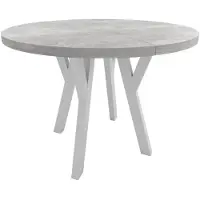 Mebline Group Mesa redonda ENZO 100cm extensible a 150cm cemento claro y patas blancas
