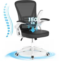 Bigzzia Silla de oficina - Silla ergonómica - Sillón con reposabrazos abatibles a 90° - Reposacostillas - Altura regulable - Blanca