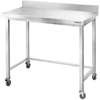 GOLDINOX Mesa de trabajo de acero inoxidable para bares, dimensiones 1200x800 mm, con refuerzo y ruedas, modelo PREMIUM -