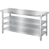 GOLDINOX Mesa de trabajo de acero inoxidable para bares, dimensiones 1500 x 800 mm, con 3 estantes inferiores de alta calidad -