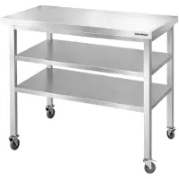 GOLDINOX Mesa de trabajo de acero inoxidable para bares, dimensiones 1000x600 mm, con 2 estantes inferiores con ruedas. Marca: . (Calidad PREMIUM)