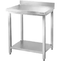 GOLDINOX Mesa de trabajo de acero inoxidable, modelo Bar, de 700x500 mm, con 1 estante inferior y protector trasero PREMIUM -