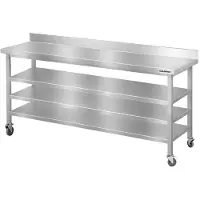 GOLDINOX Mesa de trabajo de acero inoxidable para bares, dimensiones 1800 x 500 mm, con 3 estantes inferiores y protector trasero, sobre ruedas. Marca: . (Calidad PREMIUM)