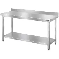 GOLDINOX Mesa de trabajo de acero inoxidable para bares, dimensiones 1600 x 500 mm, con 1 estante inferior y protector trasero PREMIUM -