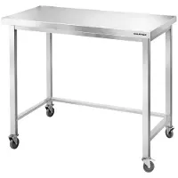 GOLDINOX Mesa de trabajo de acero inoxidable para bares, dimensiones 1000x600 mm, con refuerzo y ruedas, calidad PREMIUM -