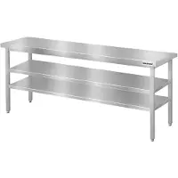 GOLDINOX Mesa de trabajo de acero inoxidable, modelo Bar, 2000 x 500 mm, con 2 estantes inferiores PREMIUM -