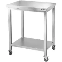 GOLDINOX Mesa de trabajo de acero inoxidable, modelo Bar, de 800x700 mm, con 1 estante inferior con ruedas, PREMIUM -