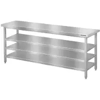 GOLDINOX Mesa de trabajo de acero inoxidable, modelo Bar, 2000 x 500 mm, con 3 estantes inferiores PREMIUM -