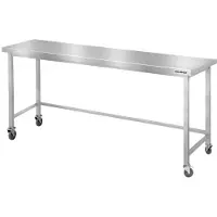 GOLDINOX Mesa de trabajo de acero inoxidable, modelo Bar, 2000 x 500 mm, con refuerzo y ruedas, calidad PREMIUM -