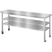 GOLDINOX Mesa de trabajo de acero inoxidable, modelo Bar, de 2000 x 700 mm, con 2 estantes inferiores con ruedas, PREMIUM -