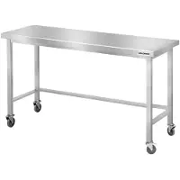 GOLDINOX Mesa de trabajo de acero inoxidable para bares, dimensiones 1600 x 800 mm, con refuerzo y ruedas, modelo PREMIUM -