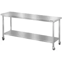 GOLDINOX Mesa de trabajo de acero inoxidable, modelo Bar, de 2000 x 700 mm, con 1 estante inferior con ruedas, PREMIUM -