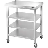 GOLDINOX Mesa de trabajo de acero inoxidable, dimensiones 800x800 mm, con 3 estantes inferiores con ruedas, marca PREMIUM -