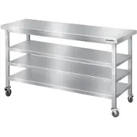 GOLDINOX Mesa de trabajo de acero inoxidable para bares, dimensiones 1400 x 800 mm, con 3 estantes inferiores con ruedas. Marca: . (Calidad PREMIUM)