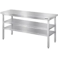 GOLDINOX Mesa de trabajo de acero inoxidable para bares, dimensiones 1400 x 600 mm, con 2 estantes inferiores de alta calidad -