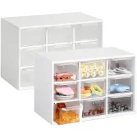 Merkloos Organizador de escritorio - Caja de almacenaje con 9 cajones - Transparente - 18 x 12 x 10 cm