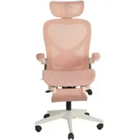 MODFU Silla de oficina plegable , silla giratoria con reposacabezas 3D, silla de malla con altura ajustable, sillón reclinable con soporte lumbar y función de inclinación, color rosa