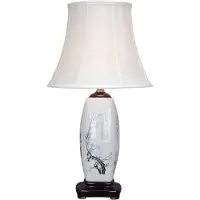 Fine Asianliving Lámpara de mesa asiática, estilo chino, con base de porcelana y pantalla. Lámpara de mesa oriental, de cerámica, ideal para el dormitorio o el salón. Compatible con bombillas E27