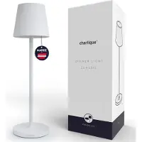 Charlique Lámpara de mesa LED recargable (blanca) - Lámpara de ambiente para cenas, 38 cm - Lámpara de mesa regulable con puerto USB, para uso interior y exterior, con luz cálida