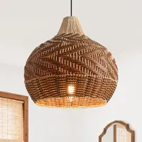 Parrot Uncle Lámpara Colgante E27, 48cm, Marrón, Tejido a Mano de Ratán, Altura Ajustable, Estilo Boho, Comedor y Salón, Sin Bombilla
