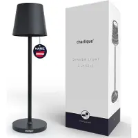 Charlique Lámpara de mesa LED recargable (negra) - Luz para comedor, 38 cm - Lámpara de mesa recargable con USB, para uso interior y exterior, con luz cálida