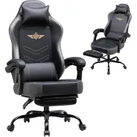 GTPLAYER Silla de juego , sillón ergonómico para gamers con reposapiés, silla de oficina con altura ajustable y almohadillas para la cabeza y la zona lumbar, capacidad de carga hasta 150 kg, color gris