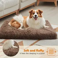 Liangpin Jiazuo SnelShoppen - Cama de perro Cama de gato Cama pequeña de perro Lavable esponjoso estera de perro largo Pluche Tapicería suave Multifuncional Camella Brown 100 x 60 x