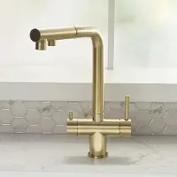 Liangpin Jiazuo SnelShoppen - Grúa de cocina con spray extensible - Oro cepillado - Retro Design - Grúas de alta calidad para cocina - Accesorios de cocina multifuncional