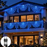 Rosikey Guirnalda de luces LED de 3,5 x 0,5 metros, modelo "cola de pavo", color azul, para interior, ventanas, decoración de fiestas, Navidad, jardines. Incluye 304 luces, 8 modos y función de memoria