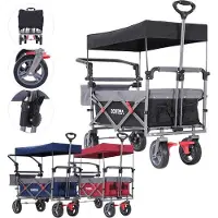 LTPRTZ Carro con techo - Carro de transporte plegable - Compras - Con frenos - 100 kg - Negro