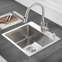 WAN fregadero rectangular de acero inoxidable 50 x 45 cm para instalación con agujero de grifo
