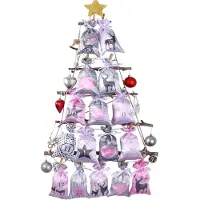 Merkloos Calendario de Adviento para rellenar, con 24 bolsitas de tela en tonos rosa y gris. Calendario navideño para personalizar, que incluye cordel y clips de madera