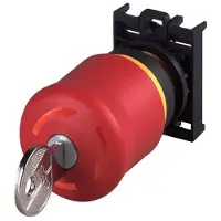 Eaton M22-PVS/K01, modelo NOT-HALT/AUS, número de serie 216514. Saborizante d38mm, llave. Sin aceite. 1Ö (frontal).