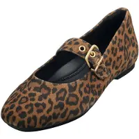 FitFlop para mujer. ADQ-E76 Bailarinas de Piel Delicato Mary Jane marrón (38), Beige, Plano, Serraje, Hebilla, Casual, Animal print,