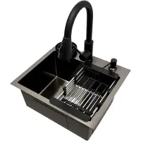 LTPRTZ Lavavajillas de cocina - Lavavajillas empotradas - Cocina eficiente - Juego completo con grifo de agua - 45 x 40 cm - Negro