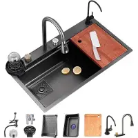 LTPRTZ Lavavajillas de cocina - China de acero inoxidable - Menaje de cocina - Con cabezal de rocío Grifo de agua - 75x45x21cm - Gunmetal Gris