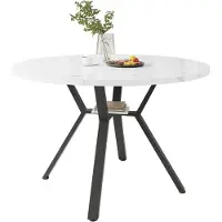 LTPRTZ Mesa de comedor redonda - Mesa de cocina Mesa de comedor - Comida acogedora - Marmol mirada Mesa - 100 cm - Blanco con Negro