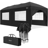 Merkloos Carpa plegable - Pabellón para jardín - 3 x 6 m - Negro - Con paredes laterales - Para jardín, terraza y camping