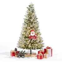 VA-Cerulean Árbol de Navidad artificial , 180 cm, con revestimiento de PE+PVC y adornos de copos de nieve, iluminación LED integrada en tonos cálidos y base de madera maciza