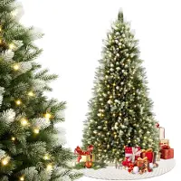 VA-Cerulean Árbol de Navidad artificial de 150 cm con iluminación LED integrada, ramas de mezcla de PE y PVC, aspecto nevado y base de madera maciza