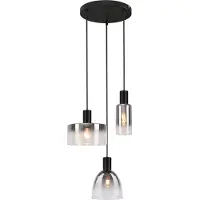 StarTech.com Lámpara colgante - Placa redonda de 3 luces - Casquillo E27 - Altura ajustable - Metal - Bombillas no incluidas - Color negro