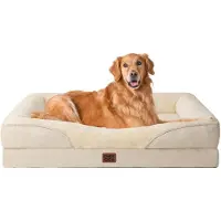 Merkloos Cama para perros - Cama ortopédica - Espuma viscoelástica - Impermeable - 106,5 x 76 x 18,5 cm - Beige