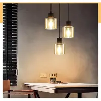 StarTech.com Lámpara colgante vintage retro – Lámpara para mesa de comedor – 3 luces – Color ámbar – Casquillo E27 – Estilo industrial – Bombillas no incluidas