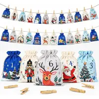 Merkloos Calendario de Adviento para rellenar, 24 bolsas de tela de 15 x 20 cm, color rojo – bolsas navideñas reutilizables con números
