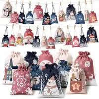 Merkloos Calendario de adviento para rellenar, hecho de tela, con 24 unidades, ideal para Navidad y para niños