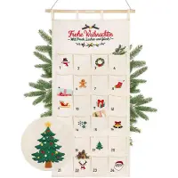 Merkloos Calendario de Adviento colgante, hecho de tela, con 24 bolsillos y un motivo navideño bordado