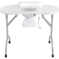 Markenlos Mesa plegable para manicura con sistema de aspiración. Mesa móvil para manicura con ruedas, fabricada en MDF y tubos de hierro, con bolsa para aspiración y una bolsa de transporte impermeable (blanca)