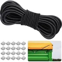 Merkloos Cuerda elástica de goma, expandible, de 8 mm x 10 m, color negro, para lonas de remolque, camping y cubiertas de piscina